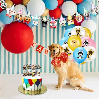 1 Iestatiet Suņu Dzimšanas dienas Banner 12 Collu Suns Drukāt Lateksa Baloni Kūka Topper par Suņa Tēmu, Happy Birthday Party Apdare