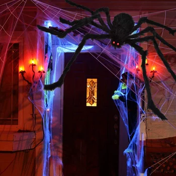 150/200cm Black Baiso Milzu Zirneklis ar Milzīgu Zirnekli Web Halloween Dekorēšanas Aksesuāri Haunted House Iekštelpu Āra Milzu Apdare