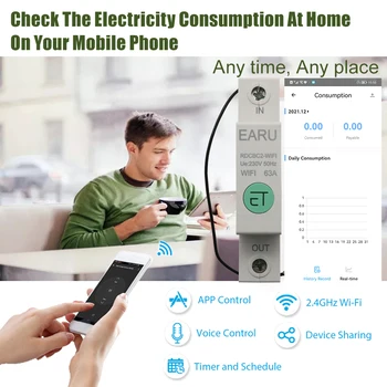 1P Din Sliedes WIFI Smart Energy Meter Enerģijas Patēriņš kWh Metru jaudas Slēdzis Laika Slēdzis Slēdzis, Relejs Voltmetrs par Smart Home