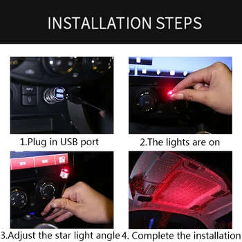 1pc USB Automašīnas salona LED Gaismas Jumta Istaba Atmosfēru Zvaigžņotām Debesīm Lampas Zvaigžņu Projektors Sarkanu Automašīnu Dekorēšana Gaismas