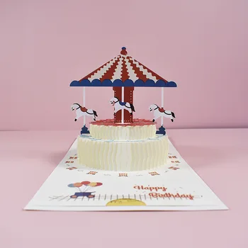 3d Kartes Happy Birthday Karuselis Kūka Pop Up Kartes Bērniem, Roku darbs Pateicību Karti Sieva Baby Dušas Piederumi