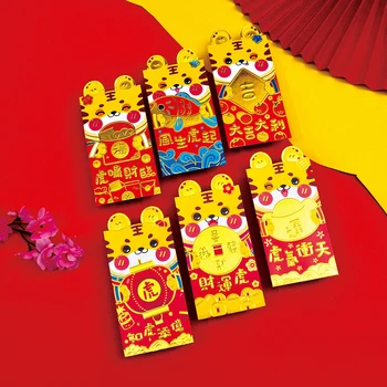 6PCS 2022 Ķīniešu Laimīgais Sarkanā Aploksnē Tiger Gadā Sarkanā Aploksnē Jaunā Gada Dāvana