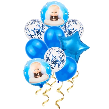 9pcs bērnu boss baloni ar zilu lateksa baloon mazais zēns boss dzimšanas dienas svinības apdare baloon piegādātāju pirmā 1st vienu gadu vecs