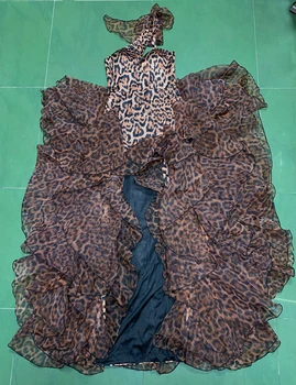 Ailigou Dāmas Ilgi Leopard Print Viens-Plecu Piedurknēm Savirmot Asimetriska Sexy Naktsklubs Puse Vestidos Vasaras Apģērbs Ir 2021.