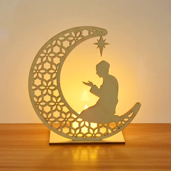 EID Mubarak Koka Kulons ar LED Sveces Gaismas Ramadāna Rotājumi Mājās Islāma Musulmaņu Puses Eid Dekoru Kareem Ramadan