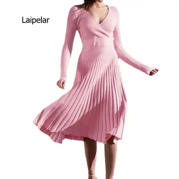 Elegantas Dāmas Garš Trikotāžas Kleita Rudens Ziemas Garām Piedurknēm Adīšanas Džemperi Kleita Sievietēm Slim Maxi Drēbes Sieviešu Apģērbi