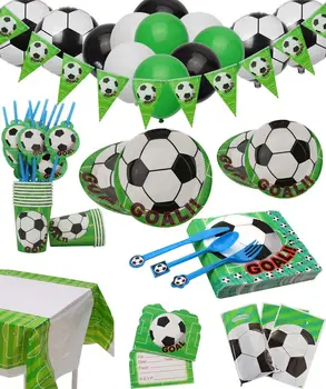Futbols Futbols Dzimšanas Dienas Svinības Apdare Futbola Tēmu, Vienreizējās Lietošanas Puse Galda Dzimšanas Dienas Svinības Dekors Bērniem Zēnu Futbola Puse