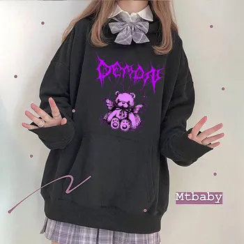 Harajuku garām Piedurknēm Hoodies Melns Krekls Anime Drukāt Topi Gothic Apģērbu Dropshipping Punk Y2K Kawaii Vintage korejiešu Stilā