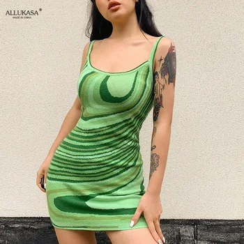 Kleitas, sievietēm Gadījuma Siksna Trikotāžas Mini Sievietēm Zaļā Y2K Bodycon Kleita bez Piedurknēm, Vasaras Īso Modes Dāmas Streetwear