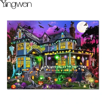 Liela Izmēra Puzzle Dimanta Krāsošana Halloween Raganu Fantasy Māja 5d Diy Dimanta Izšuvumi Halovīni Ķirbju Māksla, Mājas Dekoru JAUNAS