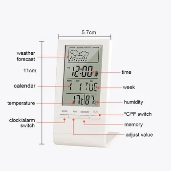 Mini LCD Elektronisko Mitruma Mērītājs Termometru, Higrometru, Iekštelpu Āra Digitālo Temperatūras Laika apstākļu Stacijas Pulkstenis