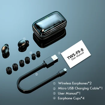 Oringinal TWS F9 Bezvadu 5.0 Bluetooth Austiņas Austiņas In-Ear Austiņu 9D Stereo Austiņas Ūdensizturīgs Sporta Austiņas ar Mic