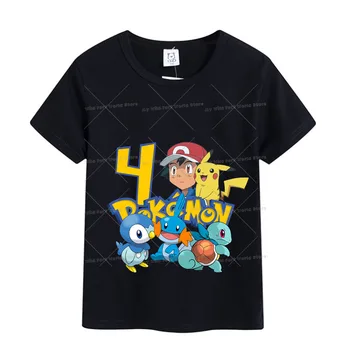 Pokemon, Bērnu Drēbes, Pikaču Zīdaiņu Dzimšanas Dienu Skaits Krekls Karikatūra Attēls Ash Ketchum Kokvilnas T Krekls, Zēns, Meitene, Zēns Vasaras Topi