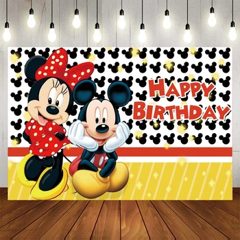 Puse Backdrops Disney Mickey Mouse Minnie Mickey Bērnu Dzimšanas dienu Apdare Sienas Pielāgotu Fona Dekorācijas Kāzām Mājās