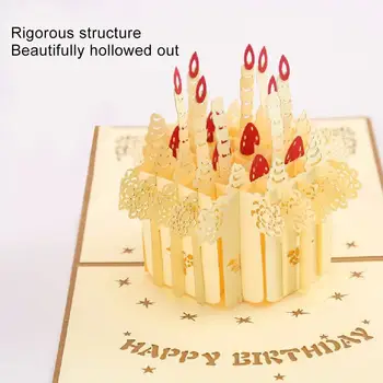 Roku darbs 3D Happy Birthday Cake Pop Up Apsveikuma Kartes, Pastkartes Svinēt Dāvanu Partijas Apdare