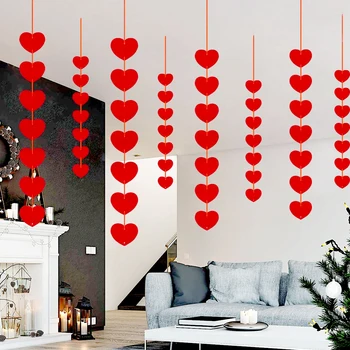 Sarkanas Sirdis Sajuta Karājas String Vainags Sirds Banner Valentīna Ziemassvētku Mājām, Kāzas, Dzimšanas Dienas Svinības Mīlestības Telpā Bordo Dekori