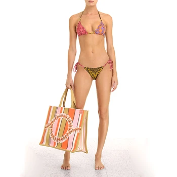 Sexy Zemu Vidukļa Bikini Sieviešu divdaļīga Iespiesti Peldkostīmu Dāma Trīsstūris Siksna Ar Krūšu Pad Pludmali Pavada Mežģīnes-Up Peldkostīms