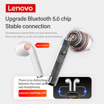 Sākotnējā Lenovo LP2 TWS Bezvadu Austiņu Touch Kontroli Dual Stereo Bass Austiņas ar Micphone Sporta Earbuds iOS/Android