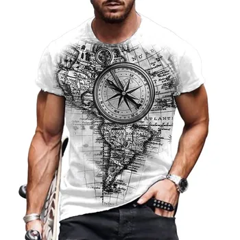 T-Krekls Ir 2021. Jaunas Vīriešu Vasaras 3D Drukāšanas Kompass T-Krekls Hip-Hop Stila Plus Lieluma T-Krekls Īsām Piedurknēm Apģērbs XXS-6XL
