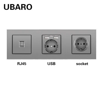 UBARO 258*86 Rūdīts Stikls Vāju Signālu Pieslēgums RJ45 RJ11 TV HDMI Sienas Kontaktligzdas Ar Usb 5V 2A Strāvas Kontaktdakšas Mājas Kontaktligzdas