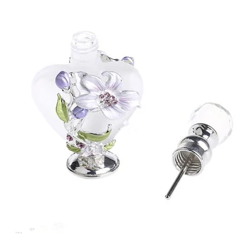 Vintage Smaržas Stikla Pudele Ziedu Rokasgrāmata Glezna, Orhideja Modelis Sirds Formas 10ml Frosted Crystal Caurule Tukša Uzpildāmas Dāvanu