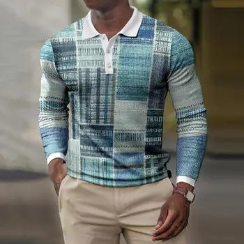Vīriešu Krekls Modes Gradientu, Krāsu Kārtas-Apkakle ar garām Piedurknēm Vienkāršu Gadījuma Drukāt Pulovers Polo Krekls Top Ģeometriskās Streetwear