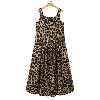 ZANZEA Elegantu Vasaras Leopards Drukāt Sundress Sieviešu Vintage Kleita bez Piedurknēm Femme Kroku Siksnas Kaftan Puse Baggy Drēbes Iela