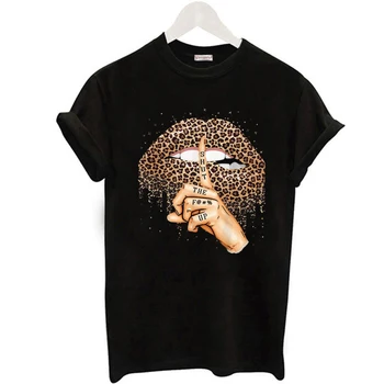 ZOGANKIN Lūpām Leopard Grafiskais T Krekls Sievietēm, Topi Vasaras Modes Krekls Bāze O-neckBlack Tees Skūpsts Leopard Lūpu Funny Girls Tshirt