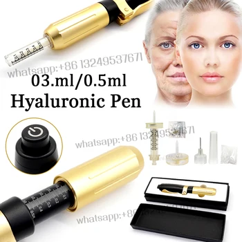 2 in 1 mezo injekcijas šauteni hyaluronic pildspalvu 0.3 ml & 0,5 ml galvas zelta hyaluronique skābes zīmulis lūpu uzpildes sprausla Neinvazīva Miglotāja
