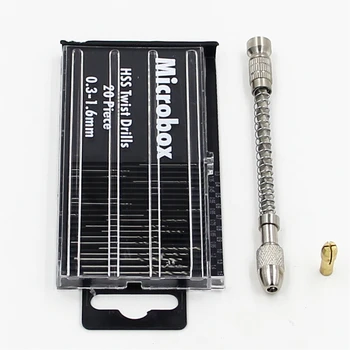 20Pcs Mikro Mini Rokas Urbi 0.3-1.6 mm komplekts Taisna Kāta Izliekums Urbju Komplekti ar Chuck Plastmasas, Metāla, Koka Urbšanas Labāko