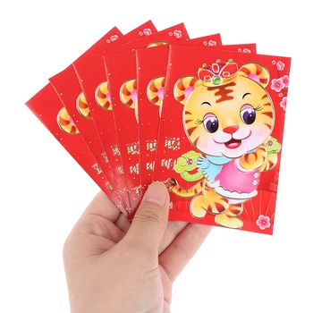 6PCS Ķīnas Sarkano Laimīgs Aploksnes 2022 Gadā tiger Hong Bao Festivāls Naudas Paciņas