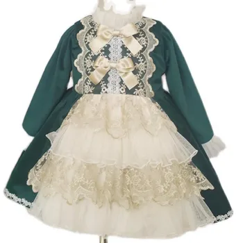 Baby girl vintage spāņu lolita samta princese kleita bērni mežģīņu izšūšanas Ziemassvētku dzimšanas dienas svinības bumbu kleita kleita