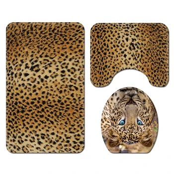 Dušas Aizkars Gepards Leopard Dzīvnieku Print Poliesters Ūdensnecaurlaidīga Vannas Istaba Ar Neslīdošu Vannas Paklājiņš Tualetes Paklājiņš Vāku Aizkaru, Paklāju Komplekti