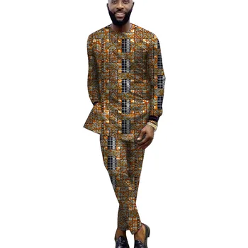 Elegants Āfrikas Uzvalks O-Veida Kakla Krekli Vīriešu Tops Ar Biksēm Pasūtījuma Mūsdienu Dizaina Vīriešu Godu Kāzu Tērpu