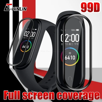 Izliektās Pilnībā Segtu Malas Ekrāna Aizsargs, Lai XiaoMi Mi Grupa 5 4 NFC Smart Watch Band 99D Mīksto Aizsargājošu Plēvi, kas Nav Rūdīta Stikla