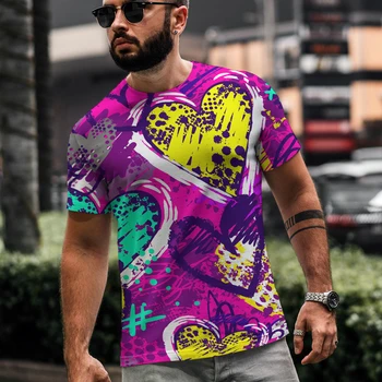 Labākais dizains, modes vasaras ielu tendence grafiti 3D drukas burtiem karikatūra ģeometriskā svītrainām elementi gadījuma vīriešu T-krekls