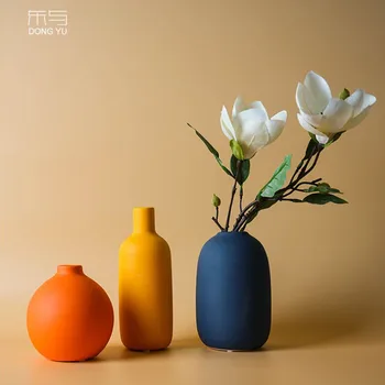 Mūsdienu Keramikas Ziedu Konteineru Personalizētu Vāze Mākslīgo Ziedu Apelsīnu Zils Dzeltens