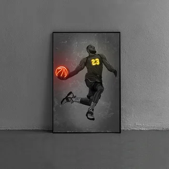 Neona Mākslas Drukāt Sports Basketbols Plakātu Ielu Mākslas Graffiti Basketbola Audekla Apgleznošana Sienu, Mākslas Attēlus, Viesistaba, Mājas Dekoru