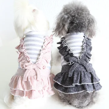 Pelēka Rozā Modes Kleitas Mājdzīvnieki, Divas Kājas Siltas Kokvilnas Polsterētām Apģērbu Chihuahua Suņi, kas Rudens un Ziemas Pet Cute Princese Svārki