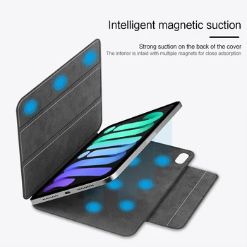 Pātagot, Lai iPad mini 6 uz Lietu dabiskās Ādas Ultra Plānas Magnētisko Smart Apple iPad Mini6 Ir 2021. Tabletes Apvalks Ar Auto uz AUGŠU