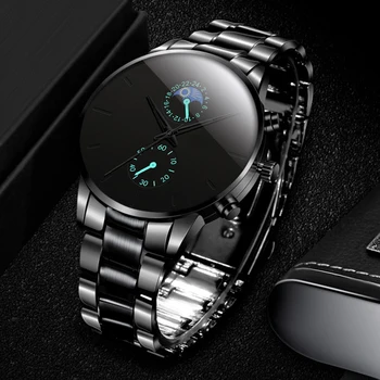 Reloj Hombre Luksusa Modes Biznesa Vīriešu Pulksteņi klasiskais melns (Classic Black Nerūsējošā Tērauda Analog Kvarca Rokas pulksteni Relogio Masculino reloj
