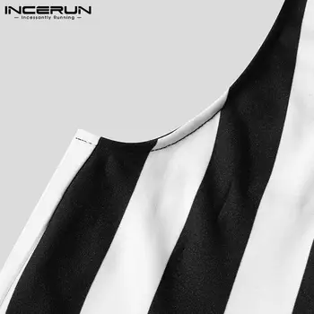 Vīriešu Modes Onesies Karstā Pārdošanas Black&white Stripes bez Piedurknēm, Bikses Zeķu Bikses Gadījuma Streetwear Jumpsuits S-5XL INCERUN