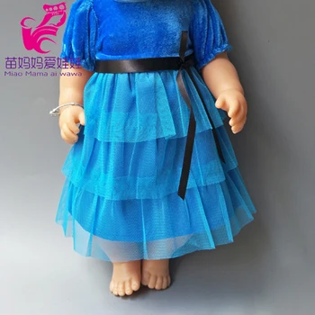 Zilā krāsa Mežģīņu kleita 43cm bērnu lelles 18 collu lelles kleitu meitenei klāt