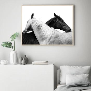 Zirgu melnbalts Foto, Plakātu, Dzīvnieku Izdrukas Vilkt Zirgu Zemnieku Saimniecības Sienas Mākslas Audekla Glezna, Bilde Mājas Istabas Sienas Dekors